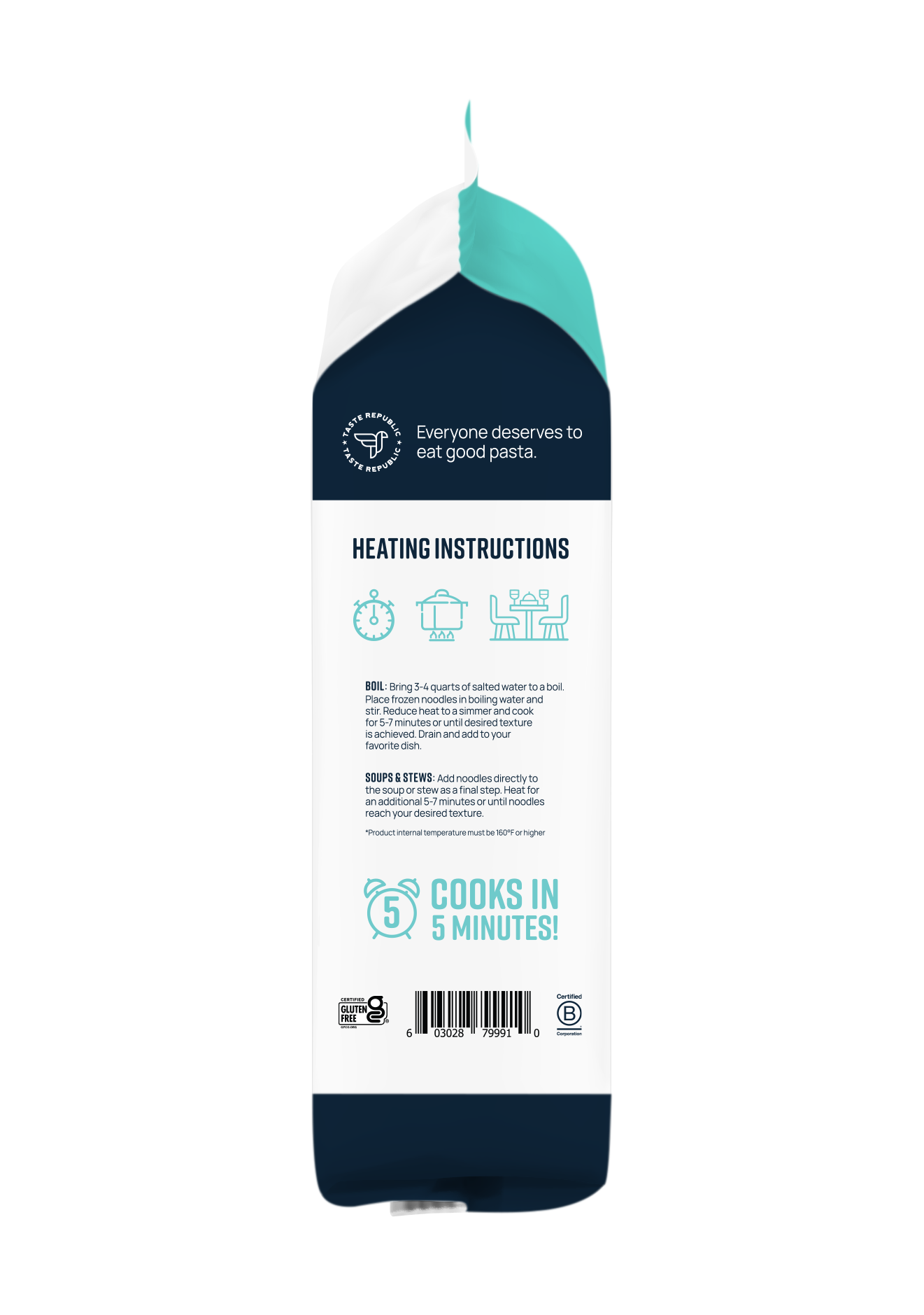 Taste Republic gluten-free egg noodles in a 6-pack, frozen pasta with egg, ideal for family-sized gluten-free meal preparation.