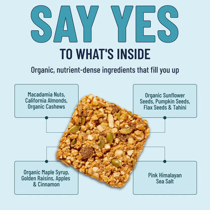 YES BAR Apple Cinnamon Crisp snack pack showing six bars with apple and cinnamon flavor in colorful packaging.