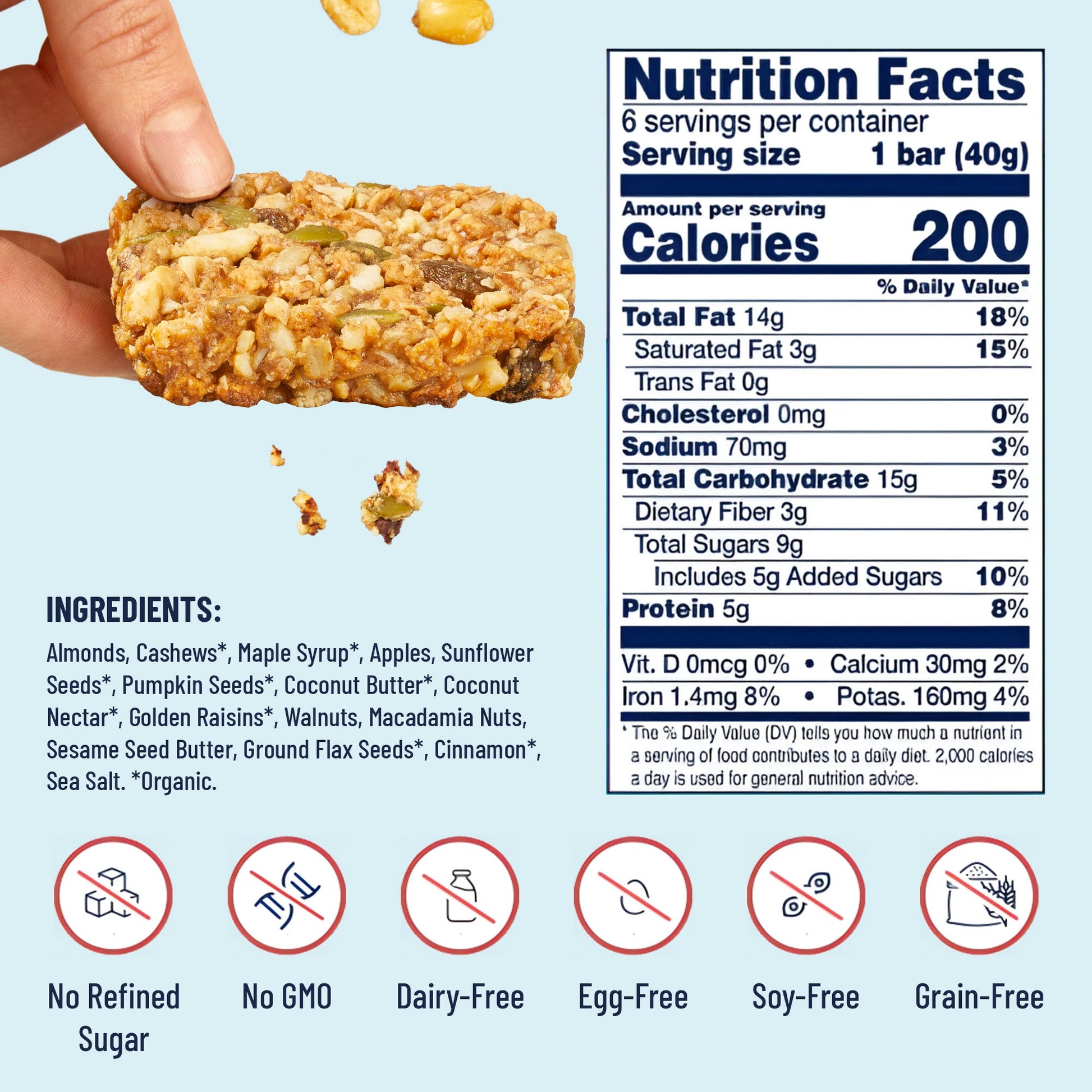 YES BAR Apple Cinnamon Crisp snack bar in a 6-pack, featuring a crunchy texture with apple and cinnamon flavors.