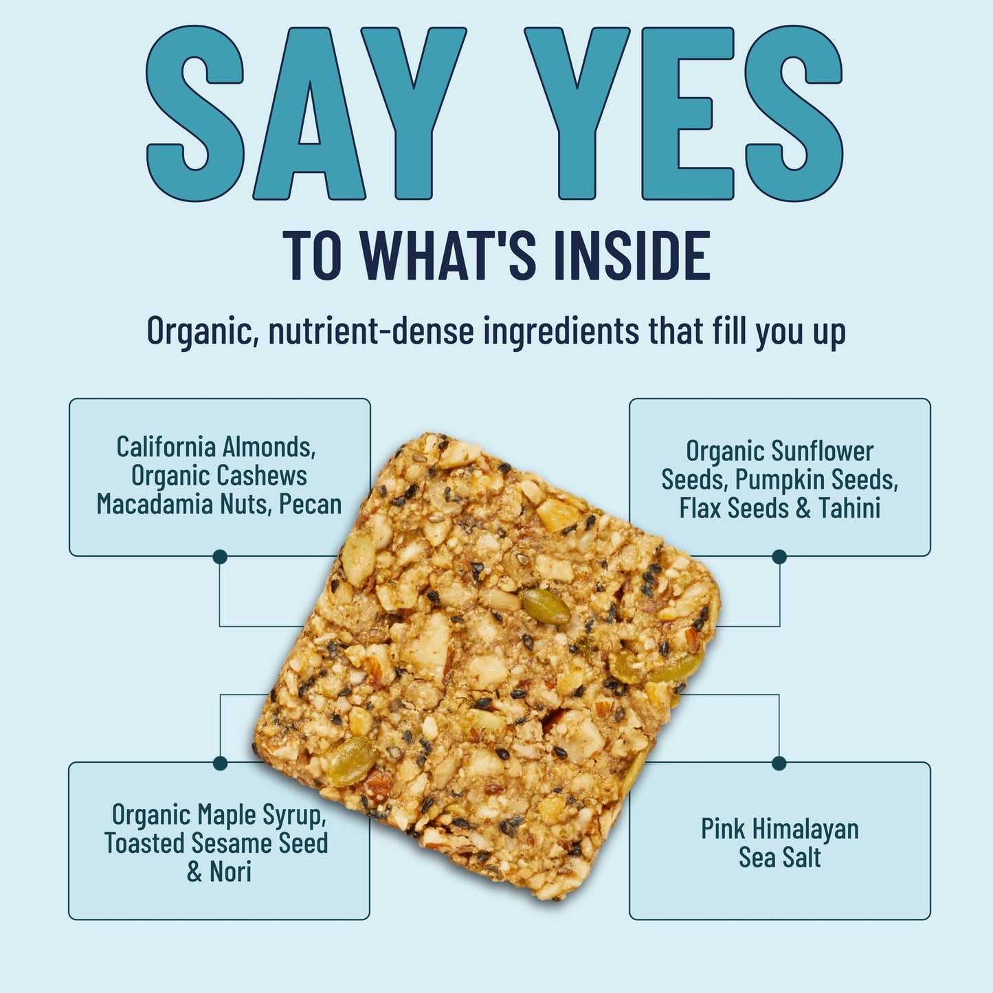 YES BAR Black Sesame Sea Salt snack bars, six-pack, featuring black sesame seeds and sea salt in a natural, wholesome snack.