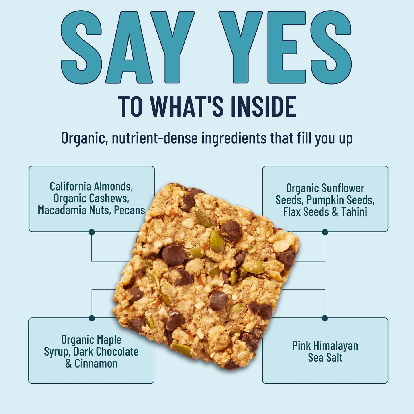 YES BAR Dark Chocolate Chip snack bars, 6-pack, featuring rich dark chocolate chips in a healthy nut and seed blend.