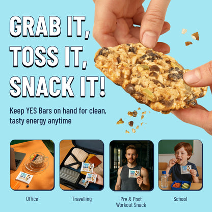 YES BAR Macadamia Chocolate snack pack featuring six bars with creamy chocolate and crunchy macadamia nuts.