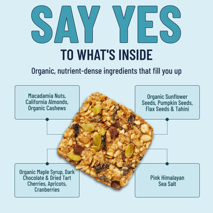 YES BAR Macadamia Chocolate snack pack showing six bars with chocolate coating and macadamia nuts inside.