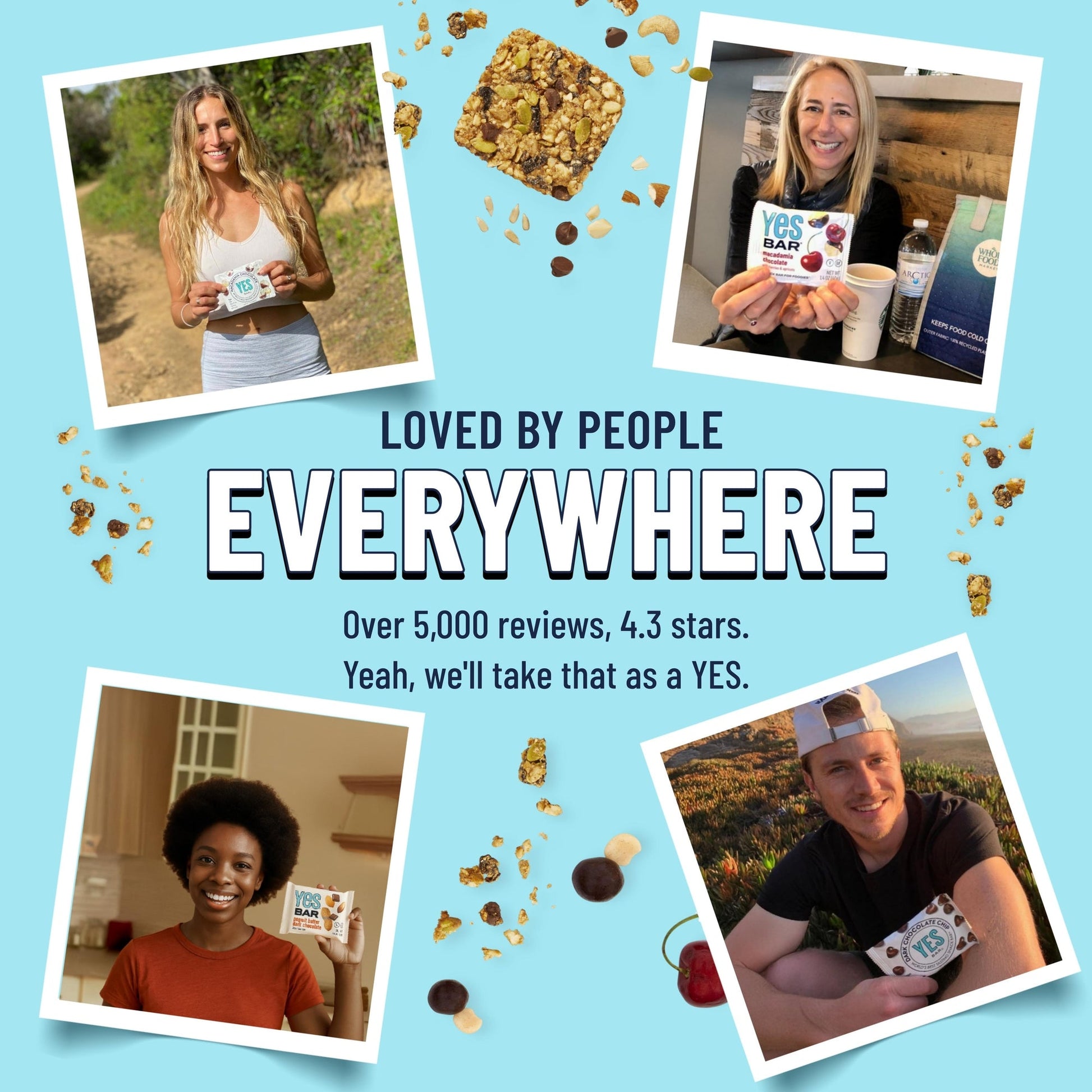 YES BAR Macadamia Chocolate snack pack with six bars, featuring creamy chocolate and crunchy macadamia nuts.