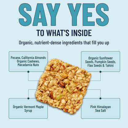 YES BAR Salted Maple Pecan snack bar with salted pecans and maple flavor, shown in a 6-pack arrangement.