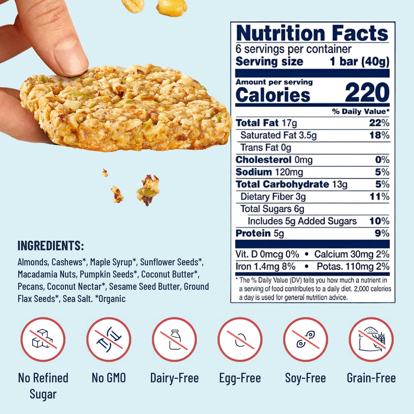 YES BAR Salted Maple Pecan protein bar pack showing six bars with salted maple and pecan toppings on natural wrapper