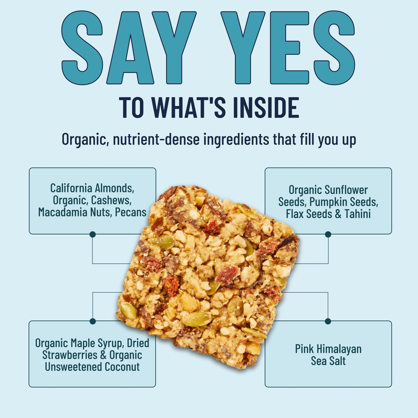 Six YES BAR Strawberry Coconut protein bars with fresh strawberries and coconut, displayed in a pack.