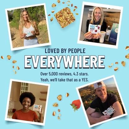 YES BAR Strawberry Coconut snack bars, 6-pack, featuring fresh strawberries and coconut in a wholesome, convenient snack.
