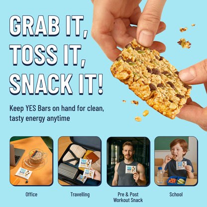 Assorted YES BAR® 6-bar variety pack featuring different flavors of healthy snack bars on a white background.