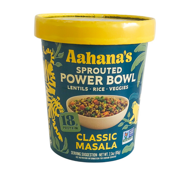 Sprouted mung beans and rice bowl from Aahana's Naturals Classic Masala Sprouted Power Bowl 6-pack, healthy Indian khichdi meal