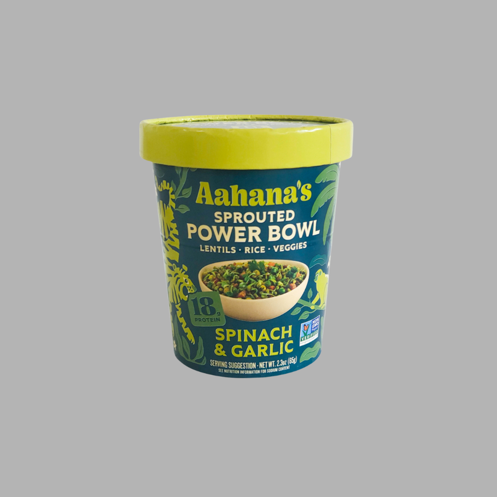 Aahana's Naturals Spinach & Garlic - Sprouted Power Bowl (6 Pack) Sprouted Mung Beans and Rice Bowl (Khichdi) aahanasnaturals.com 