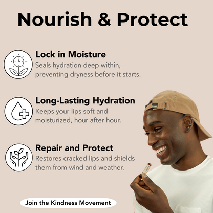Kind Lips unscented organic lip balm tube with a clear label and white cap, designed for nourishing and moisturizing lips.