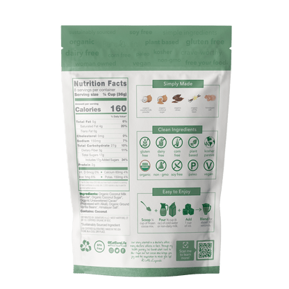 Dairy-free frozen hot cocoa mix by Bare Life in a cup, showcasing rich, creamy chocolate for a vegan, organic gourmet hot chocolate.
