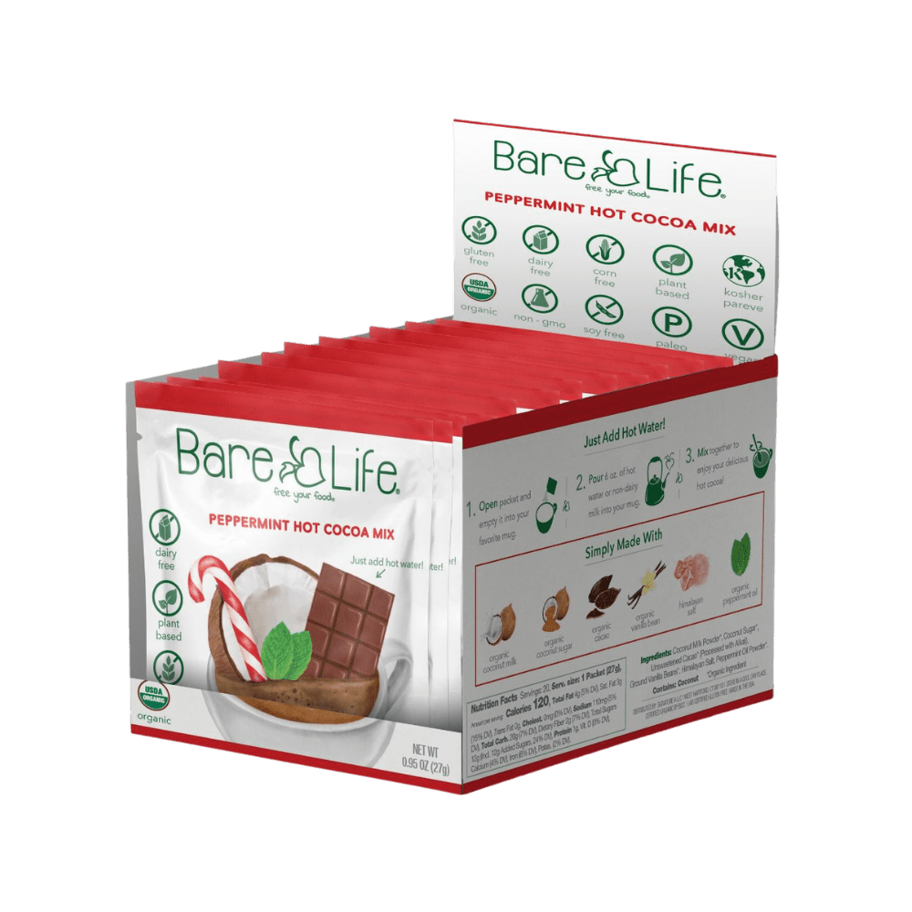Bare Life Instant Dairy Free Peppermint Hot Cocoa Mix | 20 Pack Hot Cocoa Bare Life 