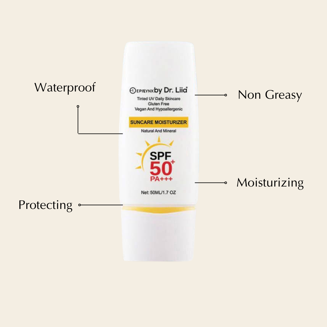 EpiLynx SPF 50 mineral moisturizer for sensitive, vegan skin, providing hydrating sun protection in a smooth, lightweight formula.