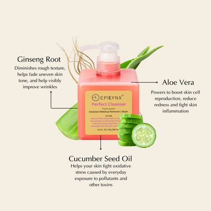 EpiLynx Gentle Hydrating Facial Cleanser with aloe, cucumber, and antioxidants, suitable for vegan, gluten-free, and nut-free skincare.