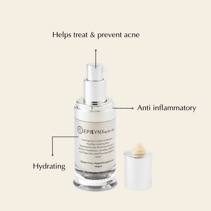 EpiLynx lightweight face serum with calming, hydrating formula for sensitive and dry skin, featuring a smooth, soothing texture.