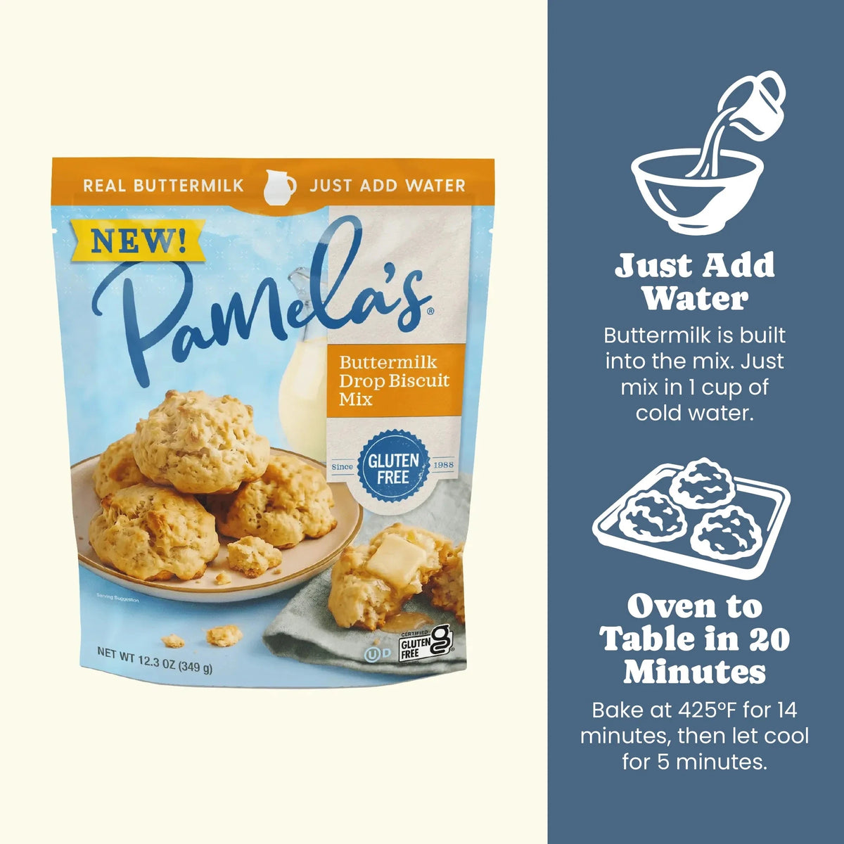Pamela's Products biscuit bundle with various drop biscuit mixes, including buttermilk flavor, displayed in a colorful assortment.