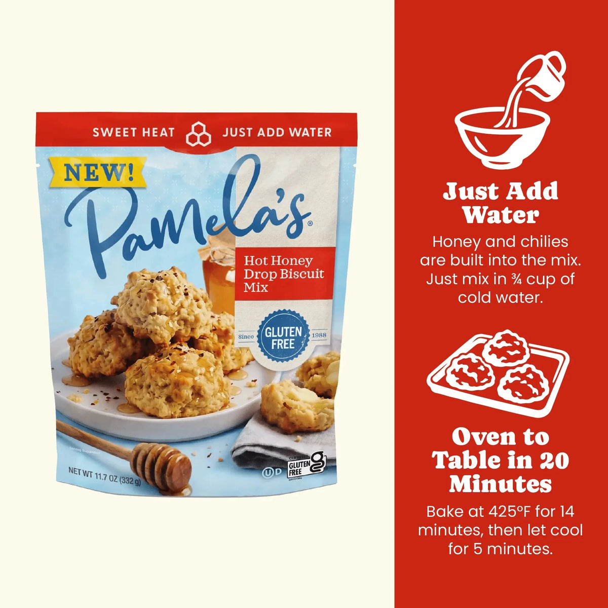 Pamela's Products Drop Biscuit Mix Variety Bundle with different biscuit flavors, displayed in a clear, appealing package.