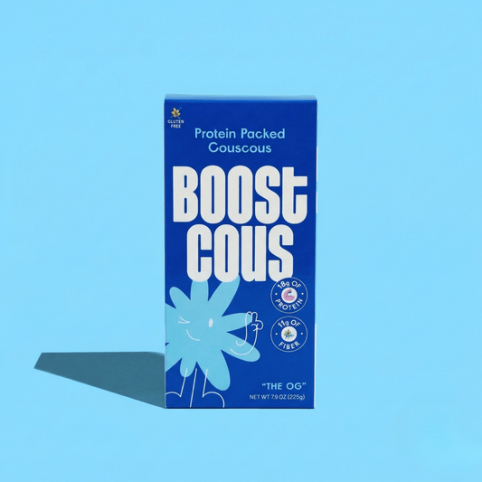 Front view of Boostcous The OG Protein Packed Couscous package showcasing the label and branding on a white background.