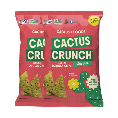 Cactus Foods Cactus Crunch Sea Salt Tortilla Chips 4-pack, crispy chips with sea salt flavor on a white background
