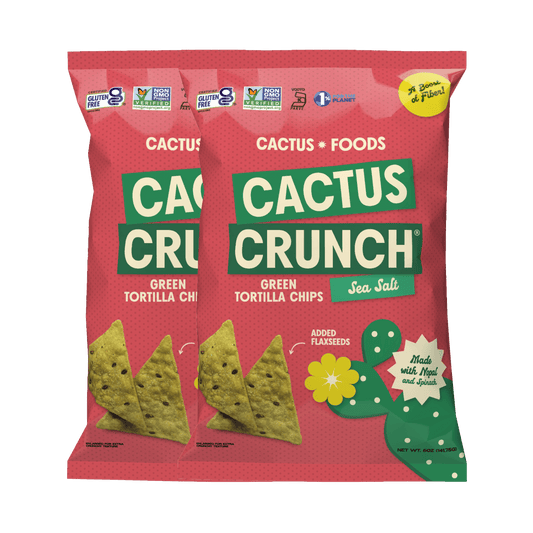 Cactus Foods Cactus Crunch Sea Salt Tortilla Chips 4-pack, crispy chips with sea salt flavor on a white background