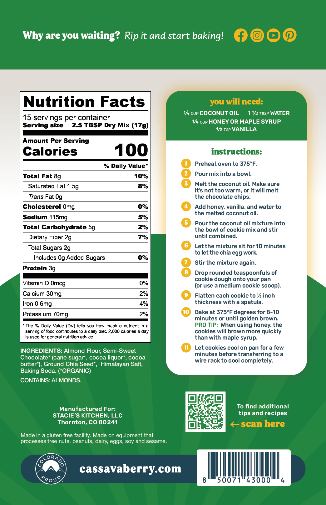 Cassavaberry Chocolate Chip Cookie Mix (3-pack) Baking Mixes Cassavaberry® 
