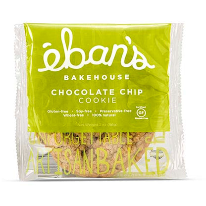 Eban's Bakehouse gluten-free chocolate chip cookie in an individual pack from the 15-pack variety cookie box.