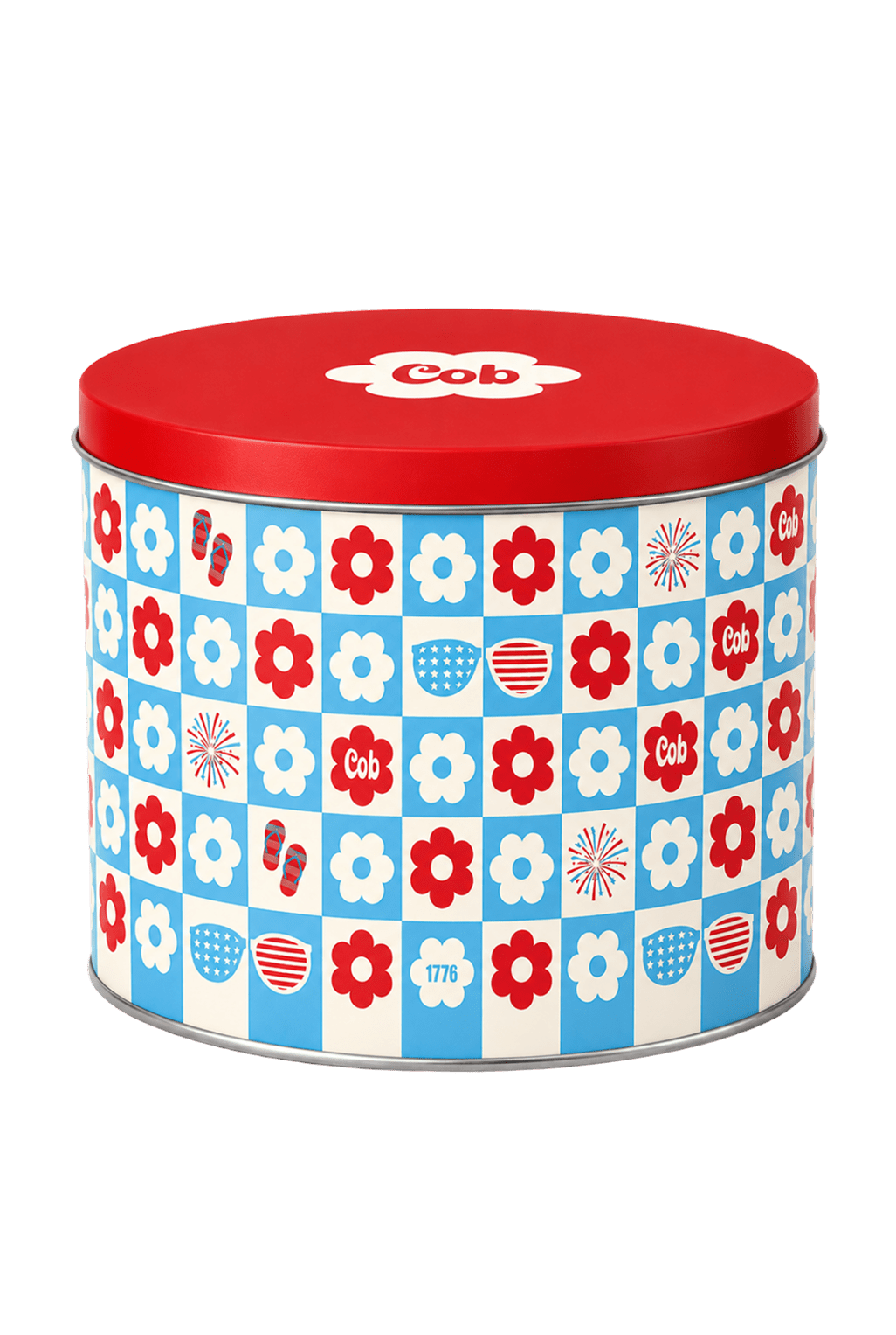 Red, white, and cob tin gift box from Cob featuring colorful design and decorative tin packaging for gifts and collectibles.