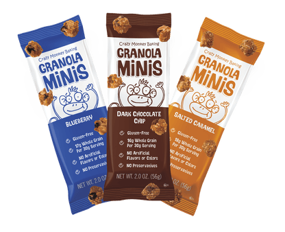 Crazy Monkey Baking Crazy Monkey Grab & Go 12-pack granola boxes with crunchy, nutty granola inside.