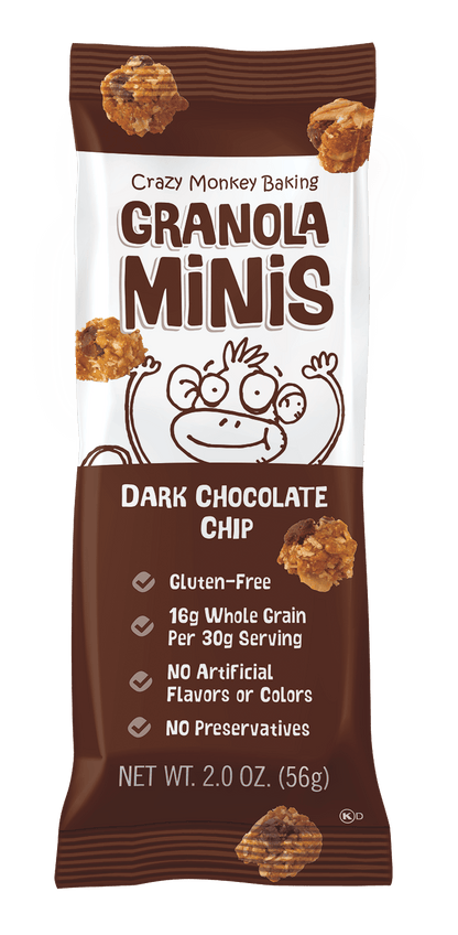 Crazy Monkey Baking Crazy Monkey Grab & Go 12-Pack Granola with dark chocolate chips in a resealable pack.