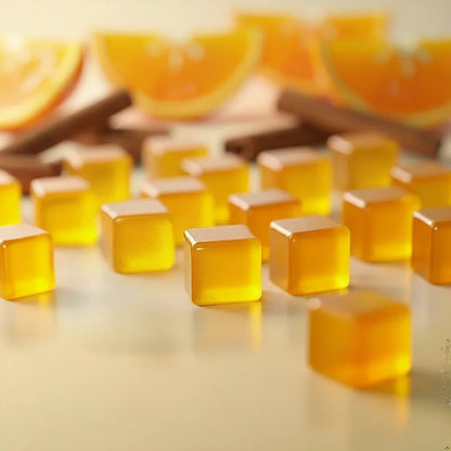 Essential Candy Orange Cinnamon Botanical Lozenges hard candy with orange and cinnamon flavors in a colorful wrapper and display.