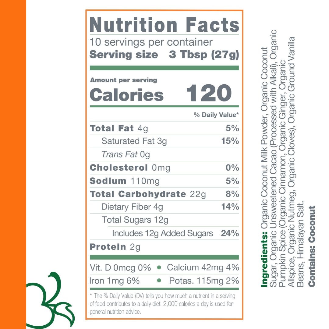 Bare Life dairy-free pumpkin spice hot cocoa mix in a 10-serving stand-up pouch