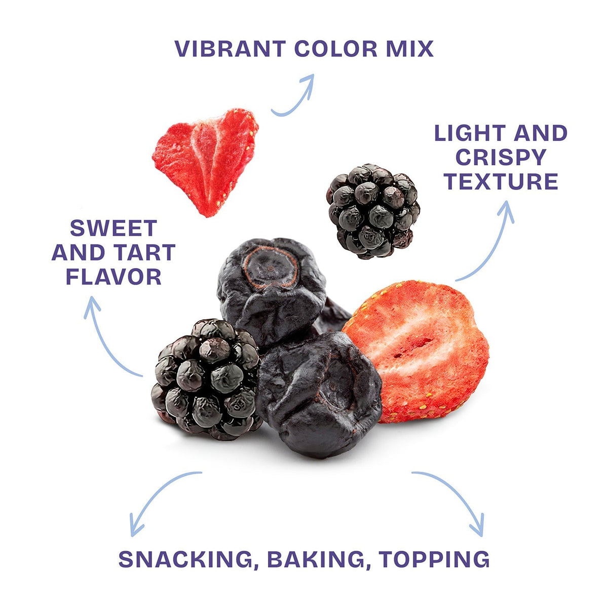 Drybox freeze dried berries in a resealable pack, showcasing vibrant, crispy dried fruit slices ready for snacking.
