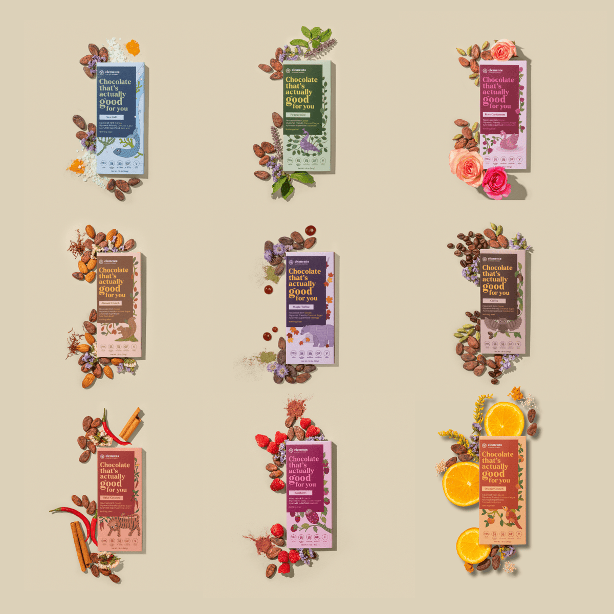 Assorted Elements Truffles Soma Collection chocolates in elegant packaging with smooth, glossy chocolate truffles.