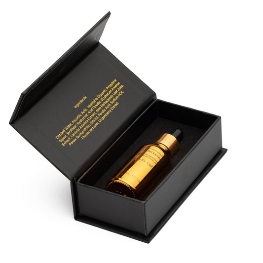 EpiLynx Brightening Vitamin C Glow Serum in a bottle with box, designed for sensitive and dry skin, fragrance-free and vegan.