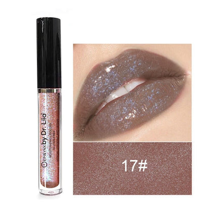EpiLynx Hydrating Shine Lip Gloss in clear tube, showcasing glossy finish, vegan, gluten-free, and moisturizing formula.