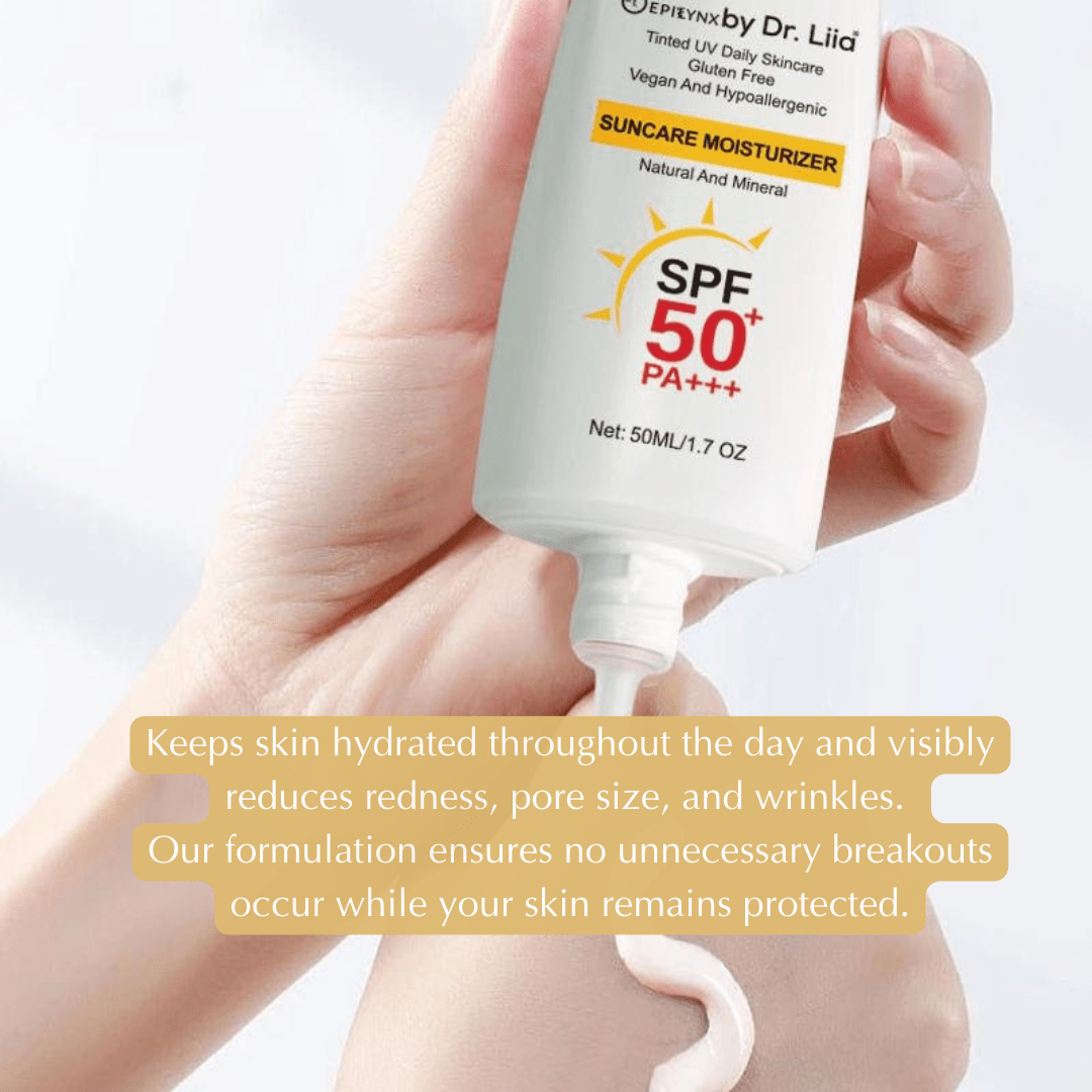 EpiLynx SPF 50 mineral moisturizer for hydrating, vegan, sensitive skin, providing sun protection in a suncare product.