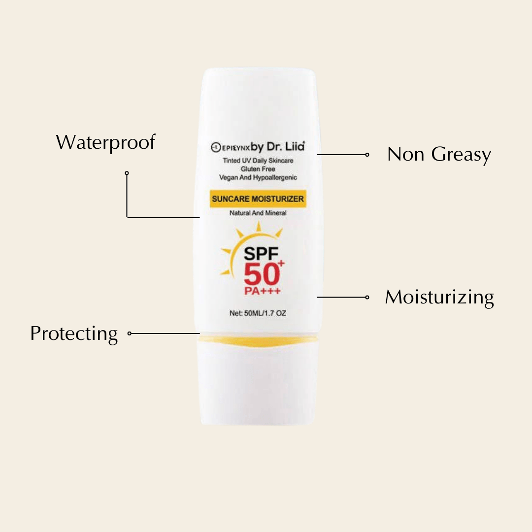 EpiLynx SPF 50 mineral moisturizer for hydrating, vegan, sensitive skin, featuring a smooth cream texture in a white jar.
