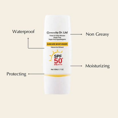 EpiLynx SPF 50 mineral moisturizer for hydrating, vegan, sensitive skin, featuring a smooth cream texture in a white jar.