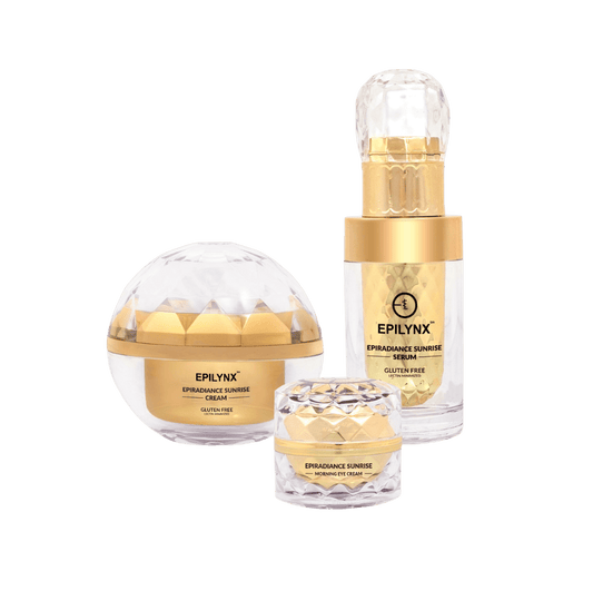 EpiLynx Sunrise Nourishing & Firming Set for Sensitive Skin, featuring face serums with radiant glow and hydrating properties.