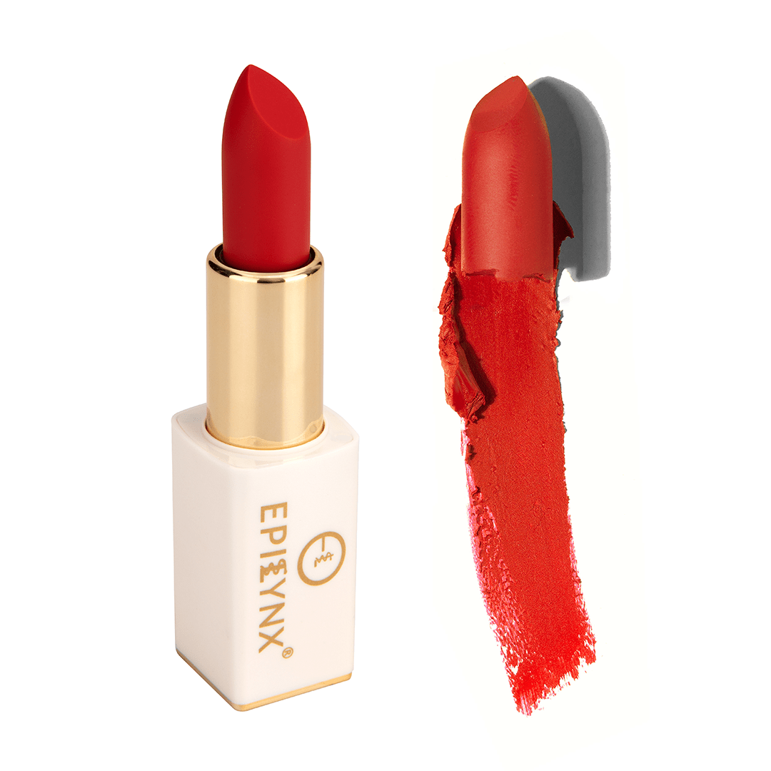 EpiLynx vegan matte lipstick in a magnetic case, hydrating and long-wear, with a sleek, natural finish.