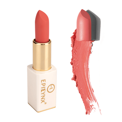 EpiLynx Vegan Matte Lipstick in a magnetic case, featuring hydrating, long-wear formula with a sleek lipstick tube.