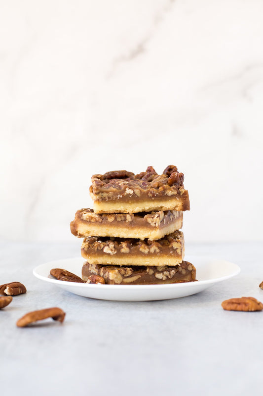 Ethel's Pecan Dandy Bar dessert with stacked pecan-topped bars from Ethels Baking Company.