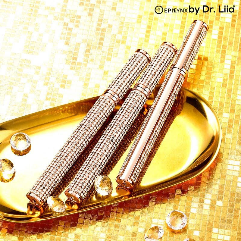 EpiLynx Mega Volume Vegan Mascara with handmade diamond case, showing the sleek black mascara tube and elegant packaging.