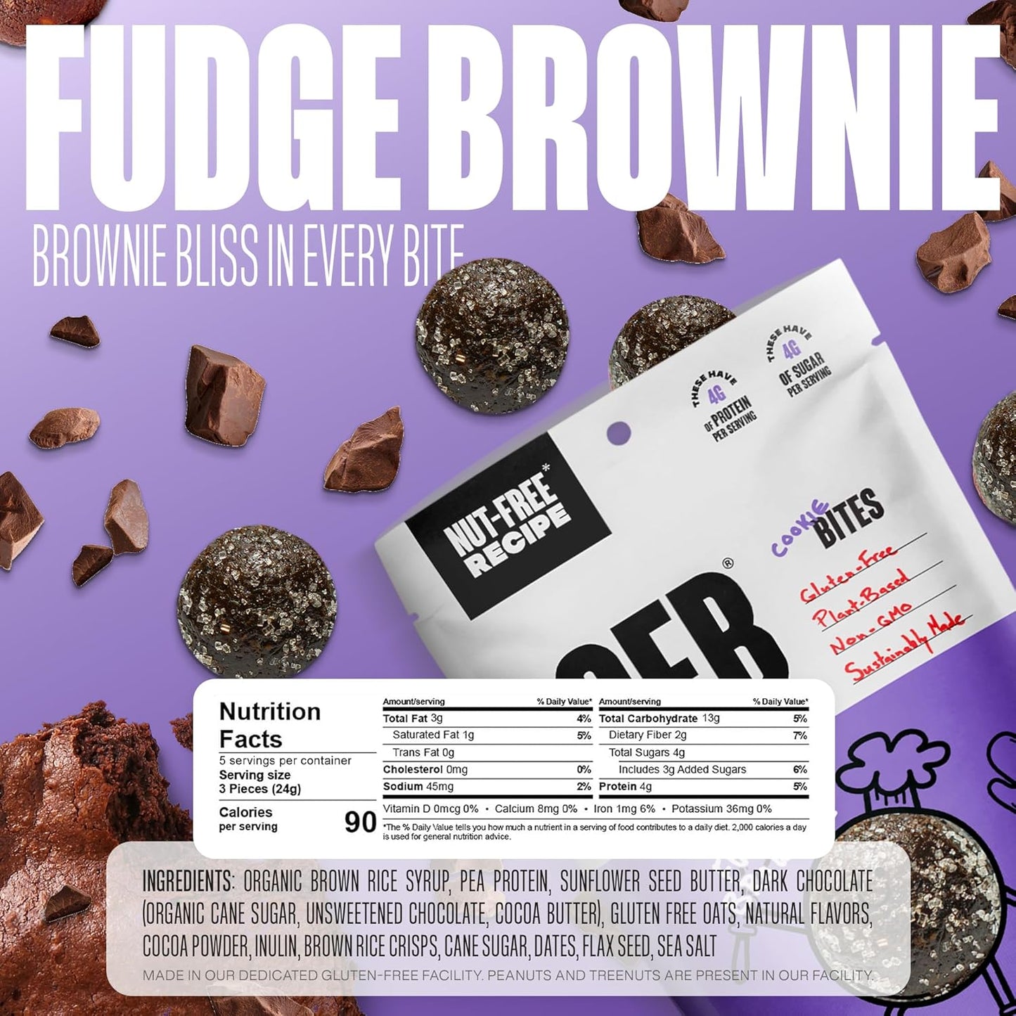 Three Nut-Free GFB Cookie Bites sample pack from The GFB, showing individually wrapped gluten-free snack cookies.