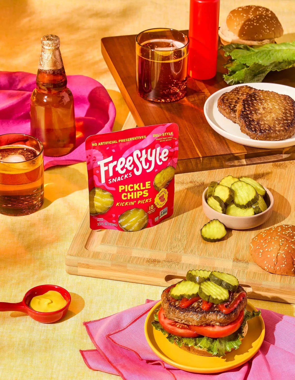 FreeStyle Snacks Kickin' Picks Pickle Chips in a bowl, showcasing crispy, seasoned pickle slices for snacking.