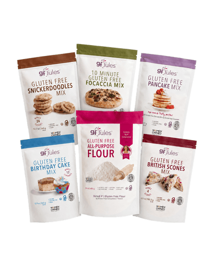 gfJules 5 New Mixes Mash-Up bundle with gift cards, featuring a variety of colorful mix packages and gfJules branding.