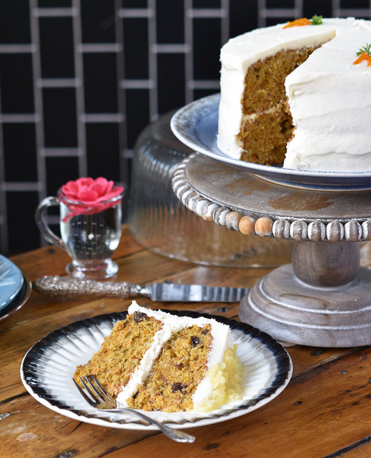 gfJules gluten-free carrot birthday cake mix in a box with ingredients and baking instructions on the packaging.