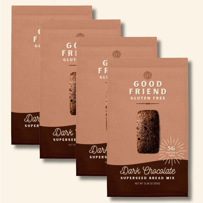 Good Friend Dark Chocolate Bread Mix 4-pack boxes displayed together